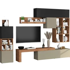 Garnero Arredamenti Parete attrezzata 350x200h cm antracite tortora rovere Block 3 Tortora - Antracite Discount