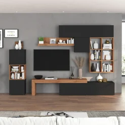 Garnero Arredamenti Parete attrezzata 350x200h cm antracite rovere Block 3 Antracite - Rovere Online