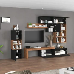 Garnero Arredamenti Parete attrezzata 350x200h cm antracite rovere Block 3 Antracite - Rovere Online