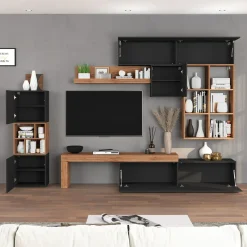 Garnero Arredamenti Parete attrezzata 350x200h cm antracite rovere Block 3 Antracite - Rovere Online