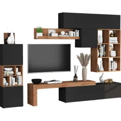 Garnero Arredamenti Parete attrezzata 350x200h cm antracite rovere Block 3 Antracite - Rovere Online