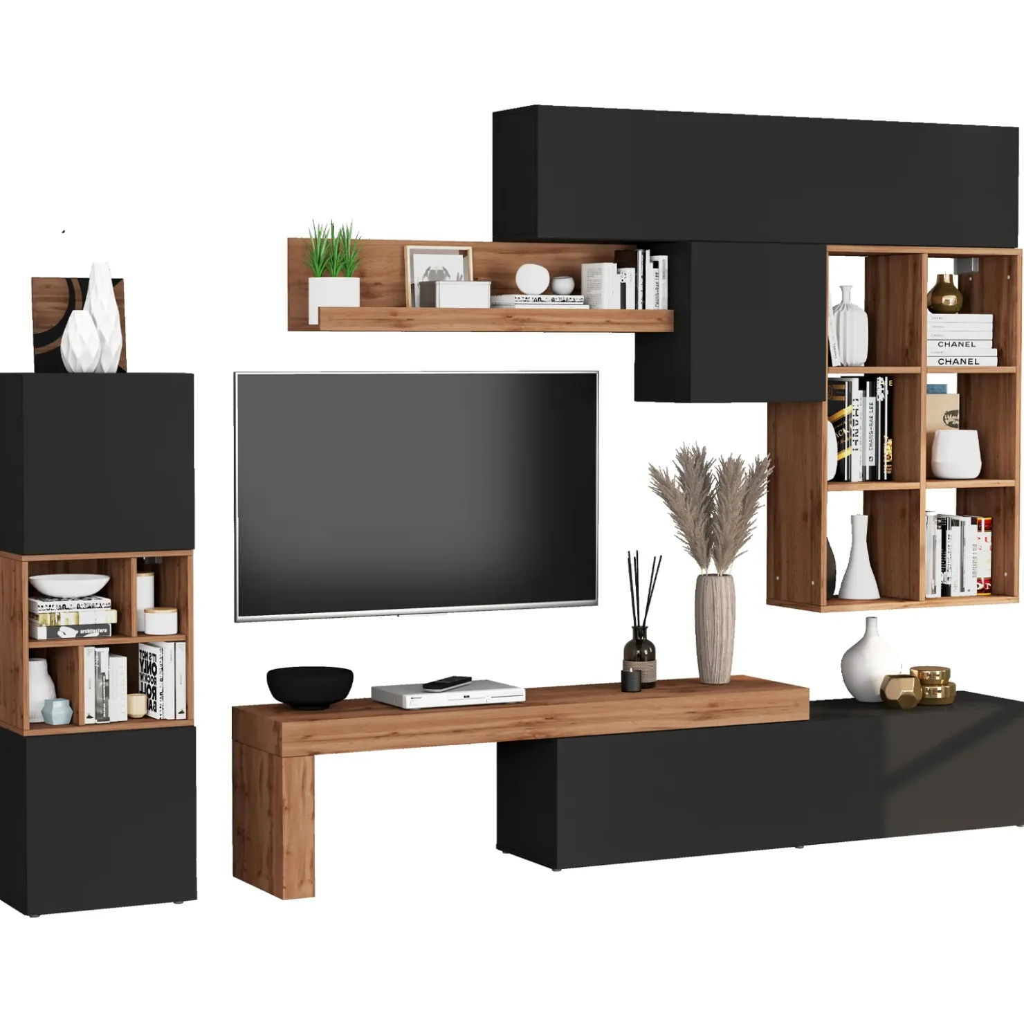 Garnero Arredamenti Parete attrezzata 350x200h cm antracite rovere Block 3 Antracite - Rovere Online