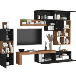 Garnero Arredamenti Parete attrezzata 350x200h cm antracite rovere Block 3 Antracite - Rovere Online