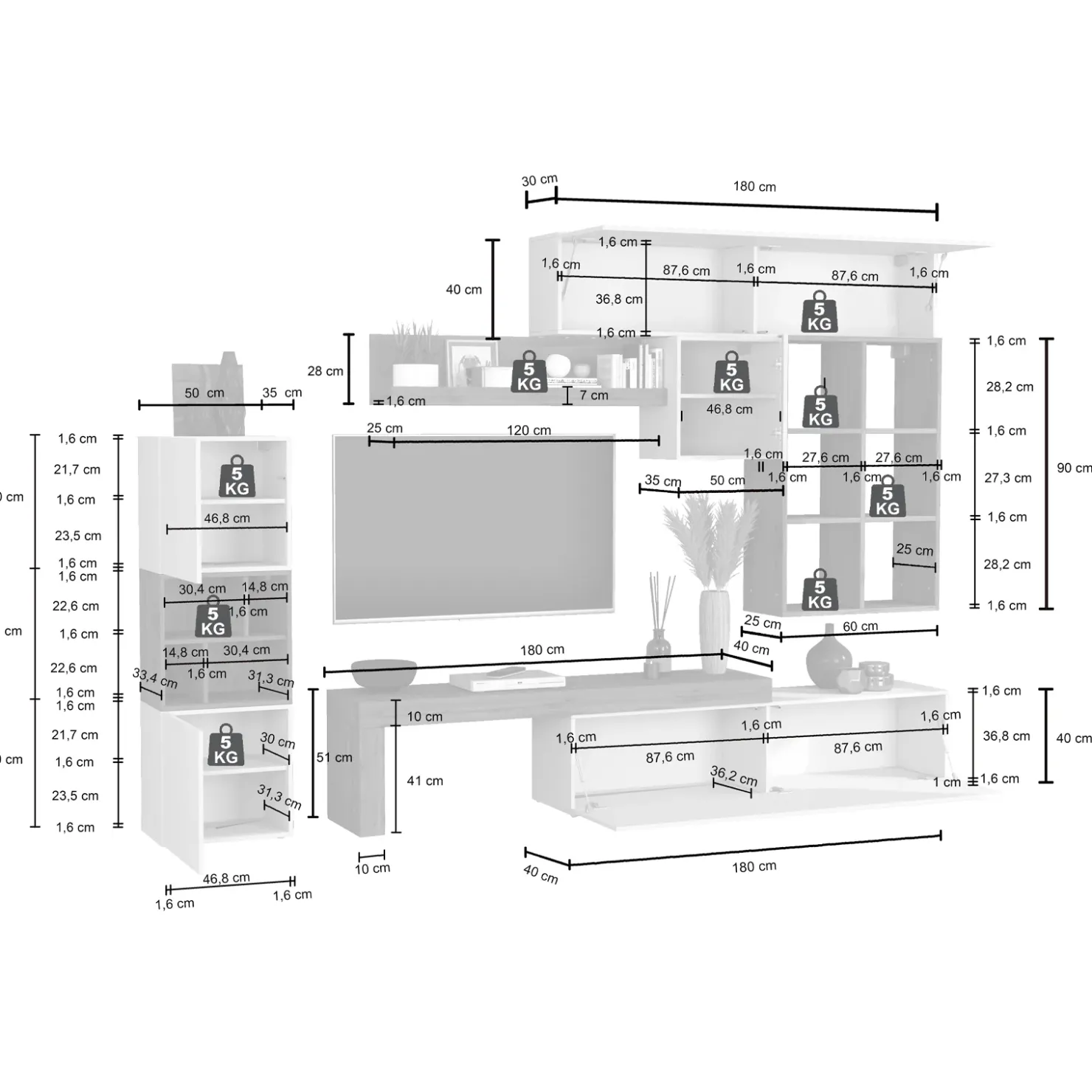 Garnero Arredamenti Parete attrezzata 350x200h cm antracite rovere Block 3 Antracite - Rovere Online