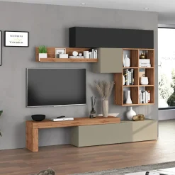 Garnero Arredamenti Parete attrezzata 270x200h cm antracite tortora rovere Block 4 Tortora - Antracite Sale