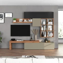 Garnero Arredamenti Parete attrezzata 270x200h cm antracite tortora rovere Block 4 Tortora - Antracite Sale