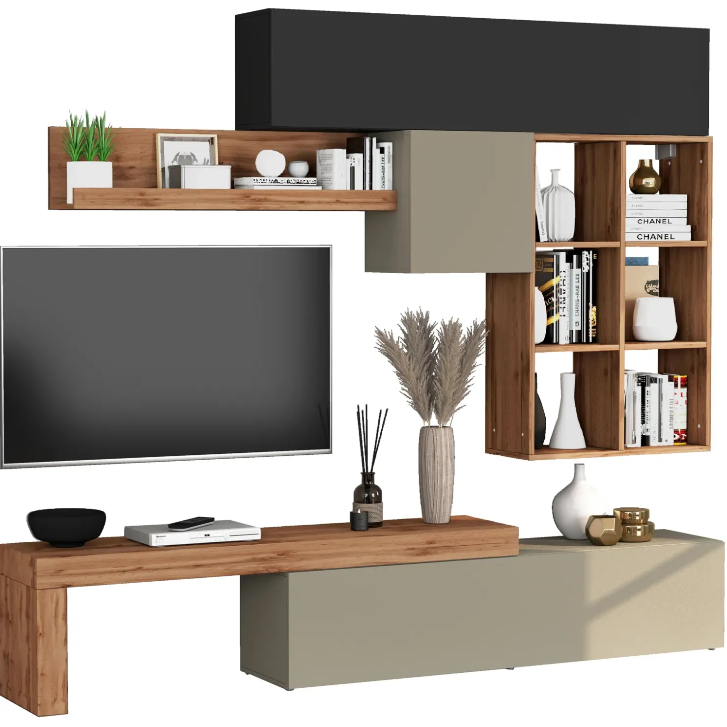 Garnero Arredamenti Parete attrezzata 270x200h cm antracite tortora rovere Block 4 Tortora - Antracite Sale