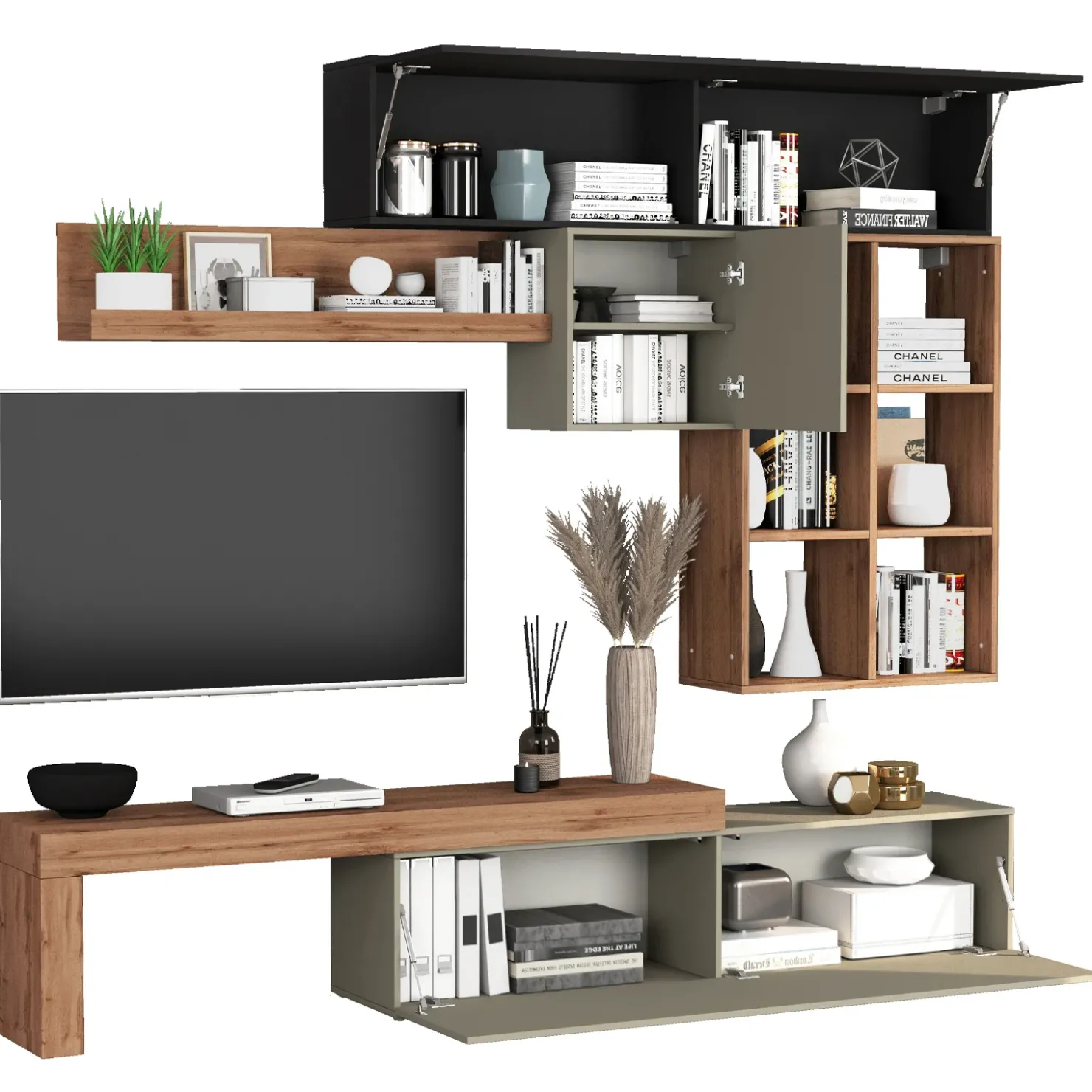 Garnero Arredamenti Parete attrezzata 270x200h cm antracite tortora rovere Block 4 Tortora - Antracite Sale