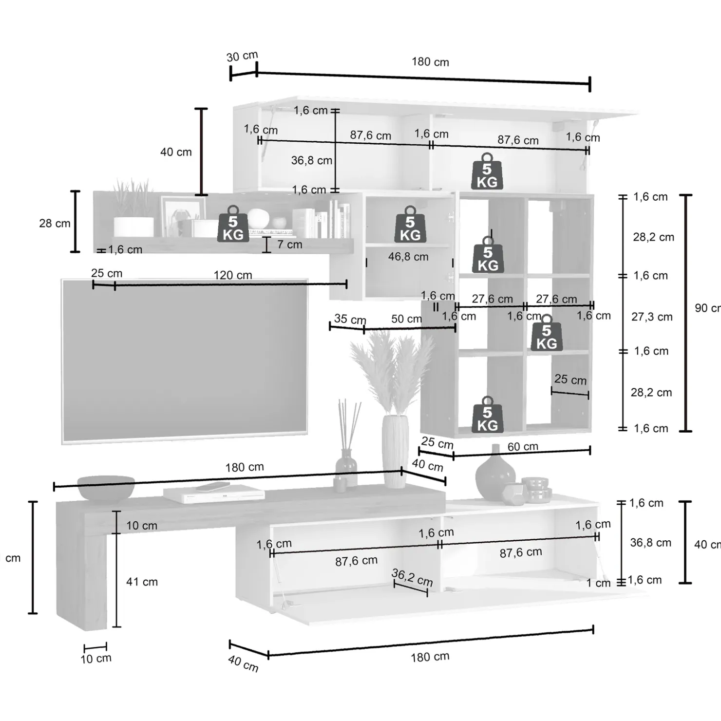 Garnero Arredamenti Parete attrezzata 270x200h cm antracite tortora rovere Block 4 Tortora - Antracite Sale