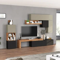 Garnero Arredamenti Parete attrezzata 350x200h cm antracite tortora rovere Block 1 Tortora - Antracite Outlet