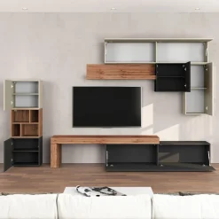 Garnero Arredamenti Parete attrezzata 350x200h cm antracite tortora rovere Block 1 Tortora - Antracite Outlet