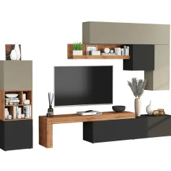 Garnero Arredamenti Parete attrezzata 350x200h cm antracite tortora rovere Block 1 Tortora - Antracite Outlet