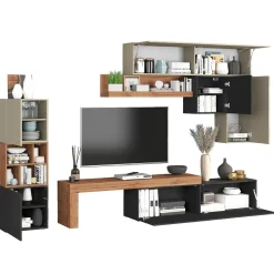 Garnero Arredamenti Parete attrezzata 350x200h cm antracite tortora rovere Block 1 Tortora - Antracite Outlet