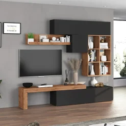 Garnero Arredamenti Parete attrezzata 270x200h cm antracite rovere Block 4 Antracite - Rovere Outlet