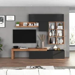 Garnero Arredamenti Parete attrezzata 270x200h cm antracite rovere Block 4 Antracite - Rovere Outlet