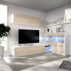 Garnero Arredamenti Parete attrezzata 260x183h cm angolare reversibile con led rovere bianco lucido Emily Outlet