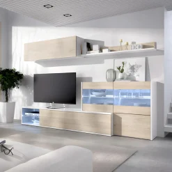 Garnero Arredamenti Parete attrezzata 260x183h cm angolare reversibile con led rovere bianco lucido Emily Outlet