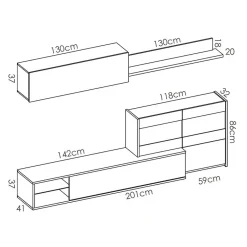 Garnero Arredamenti Parete attrezzata 260x183h cm angolare reversibile con led rovere bianco lucido Emily Outlet