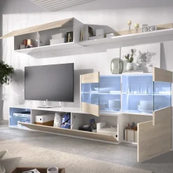 Garnero Arredamenti Parete attrezzata 260x183h cm angolare reversibile con led rovere bianco lucido Emily Outlet