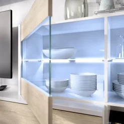 Garnero Arredamenti Parete attrezzata 260x183h cm angolare reversibile con led rovere bianco lucido Emily Outlet