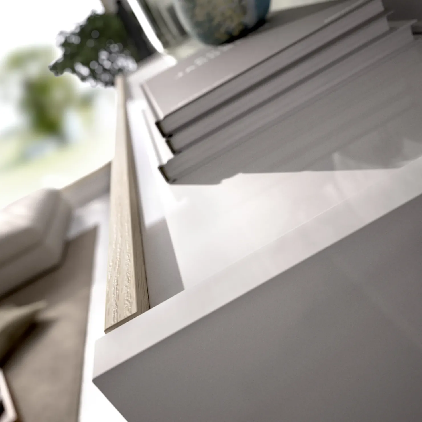 Garnero Arredamenti Parete attrezzata 260x183h cm angolare reversibile con led rovere bianco lucido Emily Outlet