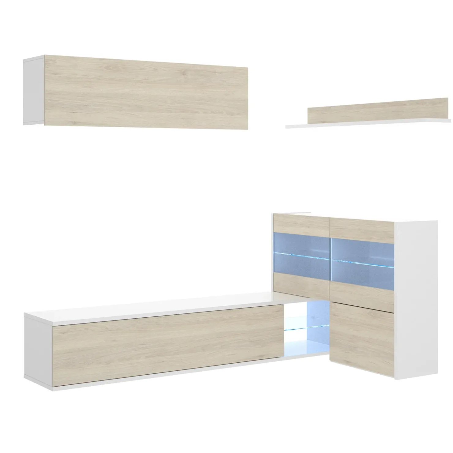 Garnero Arredamenti Parete attrezzata 260x183h cm angolare reversibile con led rovere bianco lucido Emily Outlet