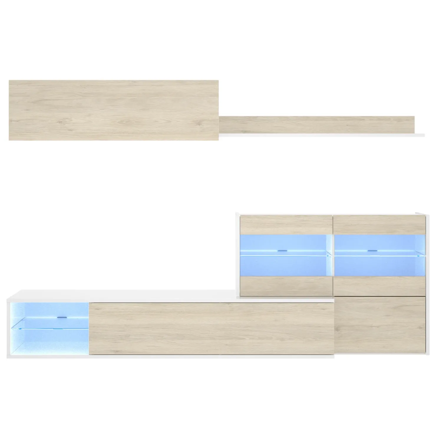 Garnero Arredamenti Parete attrezzata 260x183h cm angolare reversibile con led rovere bianco lucido Emily Outlet