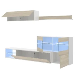 Garnero Arredamenti Parete attrezzata 260x183h cm angolare reversibile con led rovere bianco lucido Emily Outlet