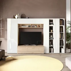 Garnero Arredamenti Parete attrezzata 305x186h cm bianco lucido rovere chiaro Sunset 36 Rovere - Bianco Lucido New