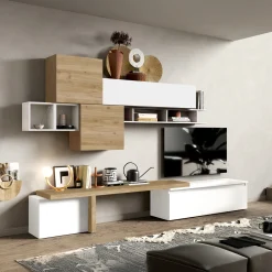 Garnero Arredamenti Parete attrezzata 330x195h cm bianco lucido rovere chiaro Sunset 28 Rovere - Bianco Lucido Online