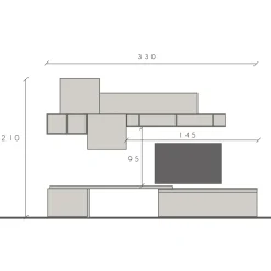 Garnero Arredamenti Parete attrezzata 330x195h cm bianco lucido rovere chiaro Sunset 28 Rovere - Bianco Lucido Online