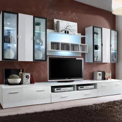 Garnero Arredamenti Parete attrezzata 300x190h cm bianco opaco e lucido Corfù Gihome® Bianco Lucido