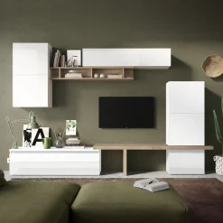 Garnero Arredamenti Parete attrezzata 320x195h cm bianco lucido rovere chiaro Sunset 19 Rovere - Bianco Lucido Outlet