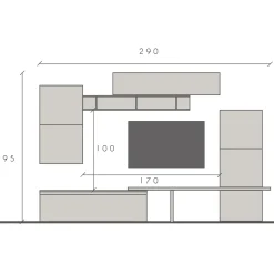 Garnero Arredamenti Parete attrezzata 320x195h cm bianco lucido rovere chiaro Sunset 19 Rovere - Bianco Lucido Outlet