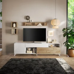 Garnero Arredamenti Parete attrezzata 241x176h cm bianco lucido rovere chiaro Witty Rovere - Bianco Lucido Hot