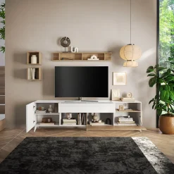 Garnero Arredamenti Parete attrezzata 241x176h cm bianco lucido rovere chiaro Witty Rovere - Bianco Lucido Hot