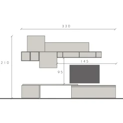 Garnero Arredamenti Parete attrezzata 330x210h cm bianco lucido rovere scuro Sunset 28 Noce - Bianco Lucido Best