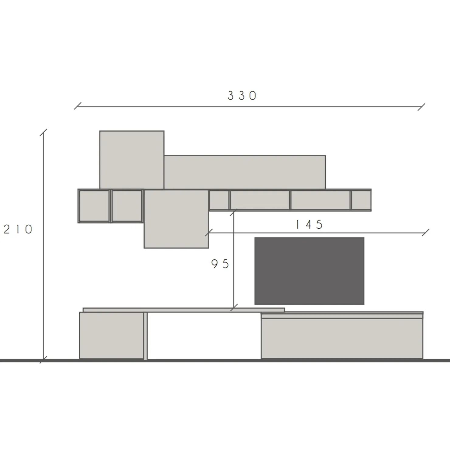 Garnero Arredamenti Parete attrezzata 330x210h cm bianco lucido rovere scuro Sunset 28 Noce - Bianco Lucido Best