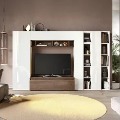 Garnero Arredamenti Parete attrezzata 305x186h cm bianco lucido rovere scuro Sunset 36 Noce - Bianco Lucido Sale