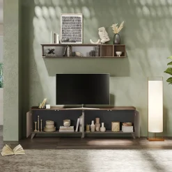 Garnero Arredamenti Parete attrezzata 241x165h cm bronzo rovere scuro Jonson Tortora - Noce Sale