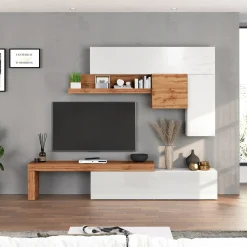 Garnero Arredamenti Parete attrezzata 270x200h cm bianco lucido rovere Block 2 Bianco Lucido - Rovere Discount