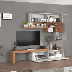 Garnero Arredamenti Parete attrezzata 270x200h cm bianco lucido rovere Block 2 Bianco Lucido - Rovere Discount