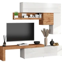 Garnero Arredamenti Parete attrezzata 270x200h cm bianco lucido rovere Block 2 Bianco Lucido - Rovere Discount