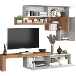 Garnero Arredamenti Parete attrezzata 270x200h cm bianco lucido rovere Block 2 Bianco Lucido - Rovere Discount