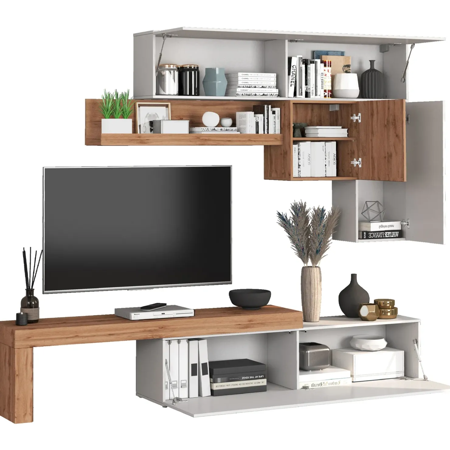 Garnero Arredamenti Parete attrezzata 270x200h cm bianco lucido rovere Block 2 Bianco Lucido - Rovere Discount