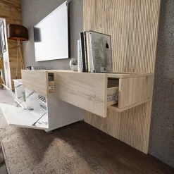 Garnero Arredamenti Parete attrezzata 205x200h cm bianco lucido con pannello cannettato rovere Rovella Sale