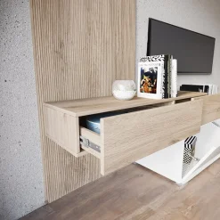 Garnero Arredamenti Parete attrezzata 205x200h cm bianco lucido con pannello cannettato rovere Rovella Sale