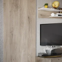 Garnero Arredamenti Parete attrezzata 205x200h cm bianco lucido con pannello cannettato rovere Rovella Sale