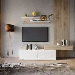 Garnero Arredamenti Parete attrezzata 205x200h cm bianco lucido con pannello cannettato rovere Rovella Sale