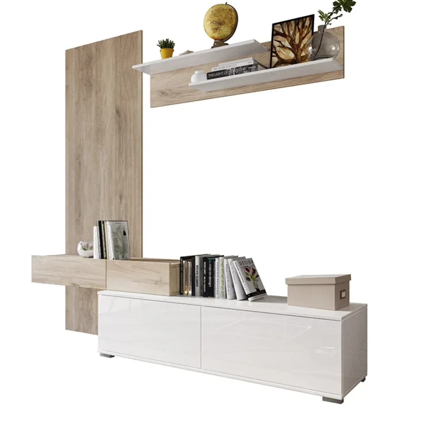 Garnero Arredamenti Parete attrezzata 205x200h cm bianco lucido con pannello cannettato rovere Rovella Sale